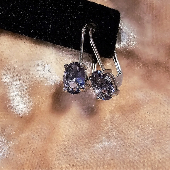Amethyst 2 CT Genuine 18 kt Gold over Brass Leverback Earrings February … - Picture 1 of 5